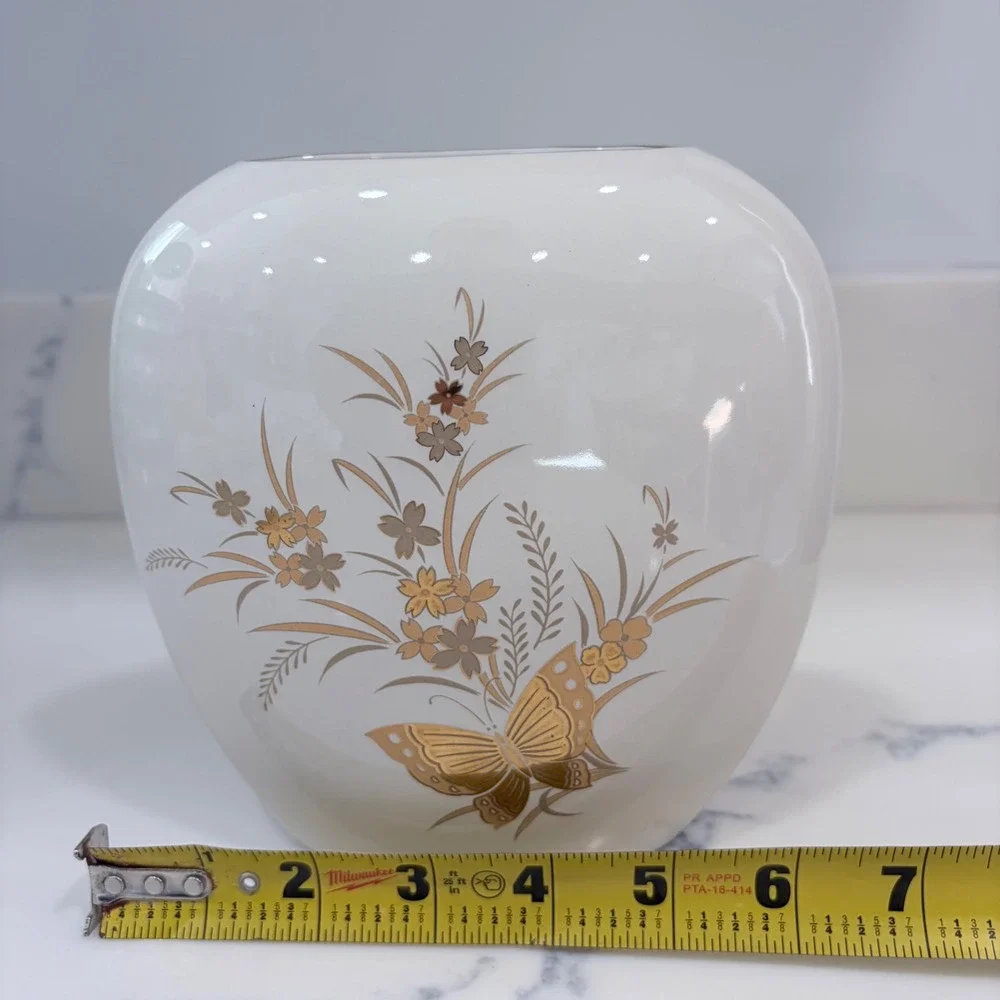 Otagiri Japan Cho-Cho‎ Butterfly Floral Porcelain Vase Gold Rim Vintage White